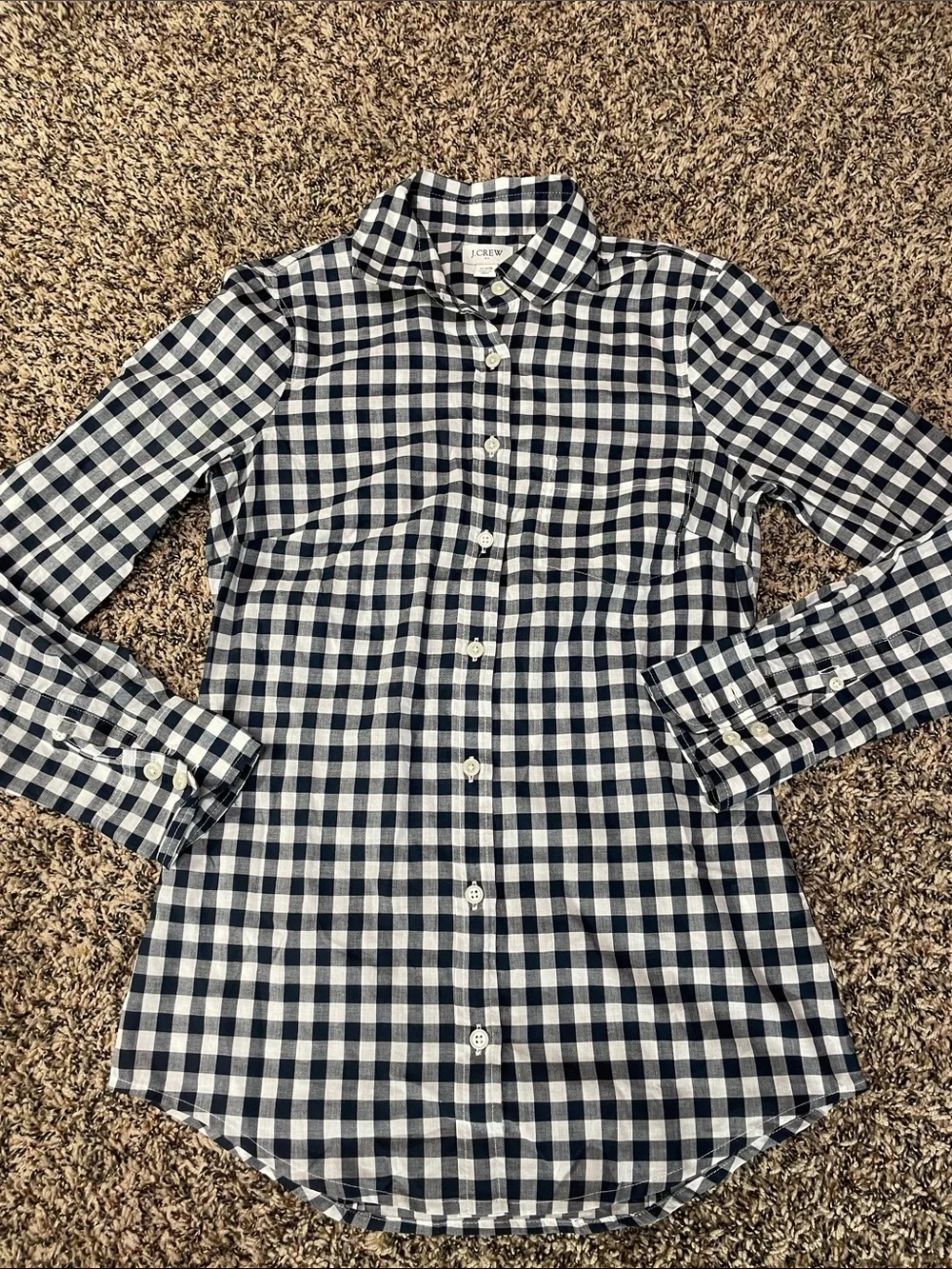 J. Crew Navy and White Gingham Button-Down Pocket Shirt Woman’s XXS | NWOT - Picture 2 of 7